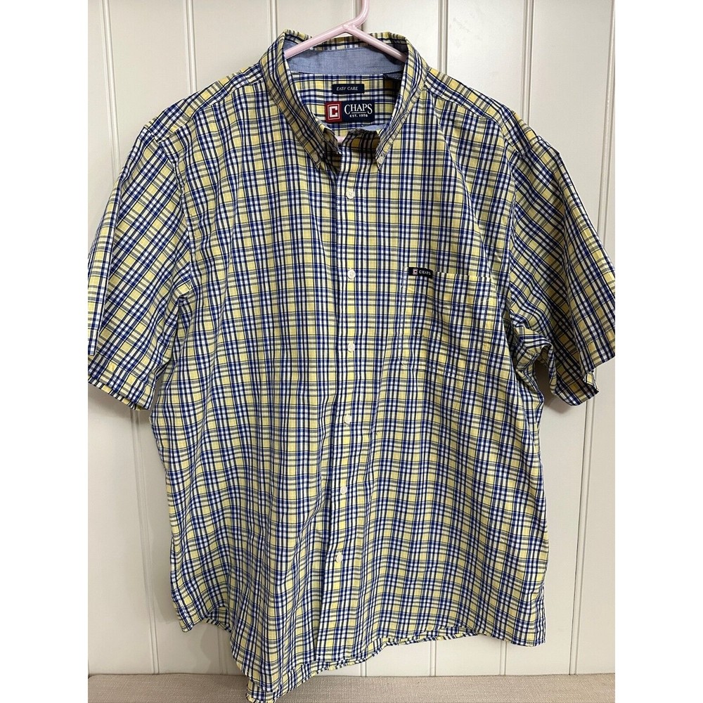 Chaps Easy Care Yellow Plaid Button Down Shirt - Short Sleeve - XL, NWOT